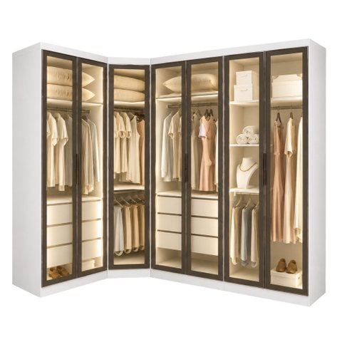 Guarda-Roupa Modulado Reflecta com LED Canto Oblíquo 7 Portas 6 Gavetas 100% MDF Cairo