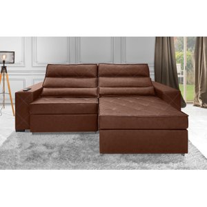 Sofá France Exclusivi em Couro com Braço de Indução 2.10m Cor Marrom