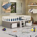 Ver imagem 3 de Cama Juvenil Lara Solteiro com Nichos Escadinha e Colchão em Madeira Baby Mobília - Branco/cinza
