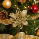 Ver imagem 3 de Jogo 6 Flores Bico de Papagaio Champanhe Natal Pick Glitter 9cm com Presilha - Magizi