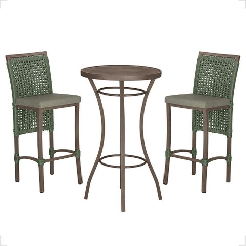 Mesa Bistrô e 2 Banquetas Roma Marrom Corda Náutica Estofado 8 Trama Original