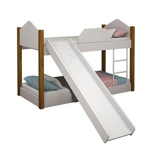 Bicama Infantil com Escorregador Branco e Amêndoa Branco