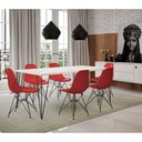 Ver imagem 1 de Conjunto de Mesa de Ferro Preto Tampo Branco 135x75 6 Cadeiras Preta Assento Vermelho