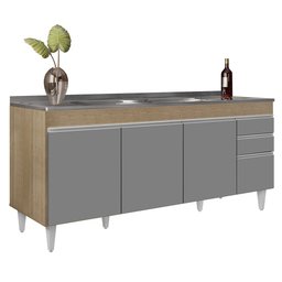 Armário de Cozinha Modulado de Canto 8 Peças Cp27 com Pia Inox Castanho/cinza - Lumil Lumil Móveis - 7