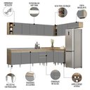 Ver imagem 3 de Armário de Cozinha Modulado de Canto 8 Peças Cp27 com Pia Inox Castanho/cinza - Lumil Lumil Móveis