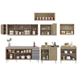 Armário de Cozinha Modulado de Canto 8 Peças Cp27 com Pia Inox Castanho/cinza - Lumil Lumil Móveis - 6