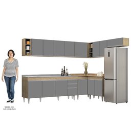 Armário de Cozinha Modulado de Canto 8 Peças Cp27 com Pia Inox Castanho/cinza - Lumil Lumil Móveis - 5