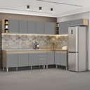 Ver imagem 2 de Armário de Cozinha Modulado de Canto 8 Peças Cp27 com Pia Inox Castanho/cinza - Lumil Lumil Móveis