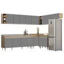 Ver imagem 1 de Armário de Cozinha Modulado de Canto 8 Peças Cp27 com Pia Inox Castanho/cinza - Lumil Lumil Móveis