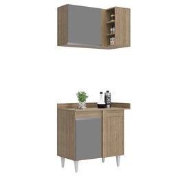 Armário de Cozinha Modulado de Canto 8 Peças Cp27 com Pia Inox Castanho/cinza - Lumil Lumil Móveis - 13