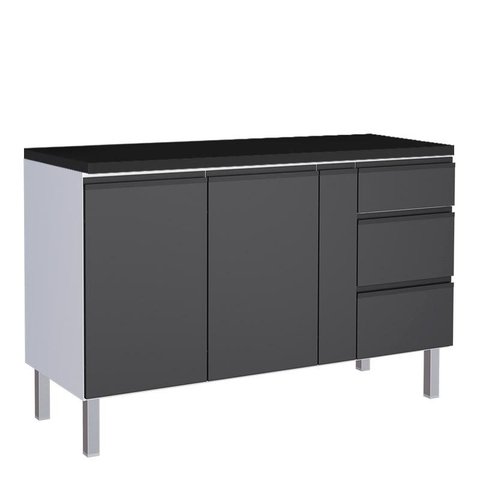 Balcão Para Cozinha de Aço 2 Portas 3 Gavetas e Porta Tempero Gaia 150 Com Tampo Cozimax Preto