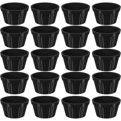 Kit 20 Ramequim Plástico Preto Canelado 60ml Molheira Pequena Uno Coza Restaurante