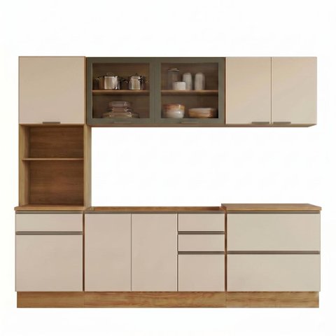 Cozinha Armario 5 Peças Paneleiro Balcao para Pia 258 cm Etna Carvalho Oak Off White Poliman
