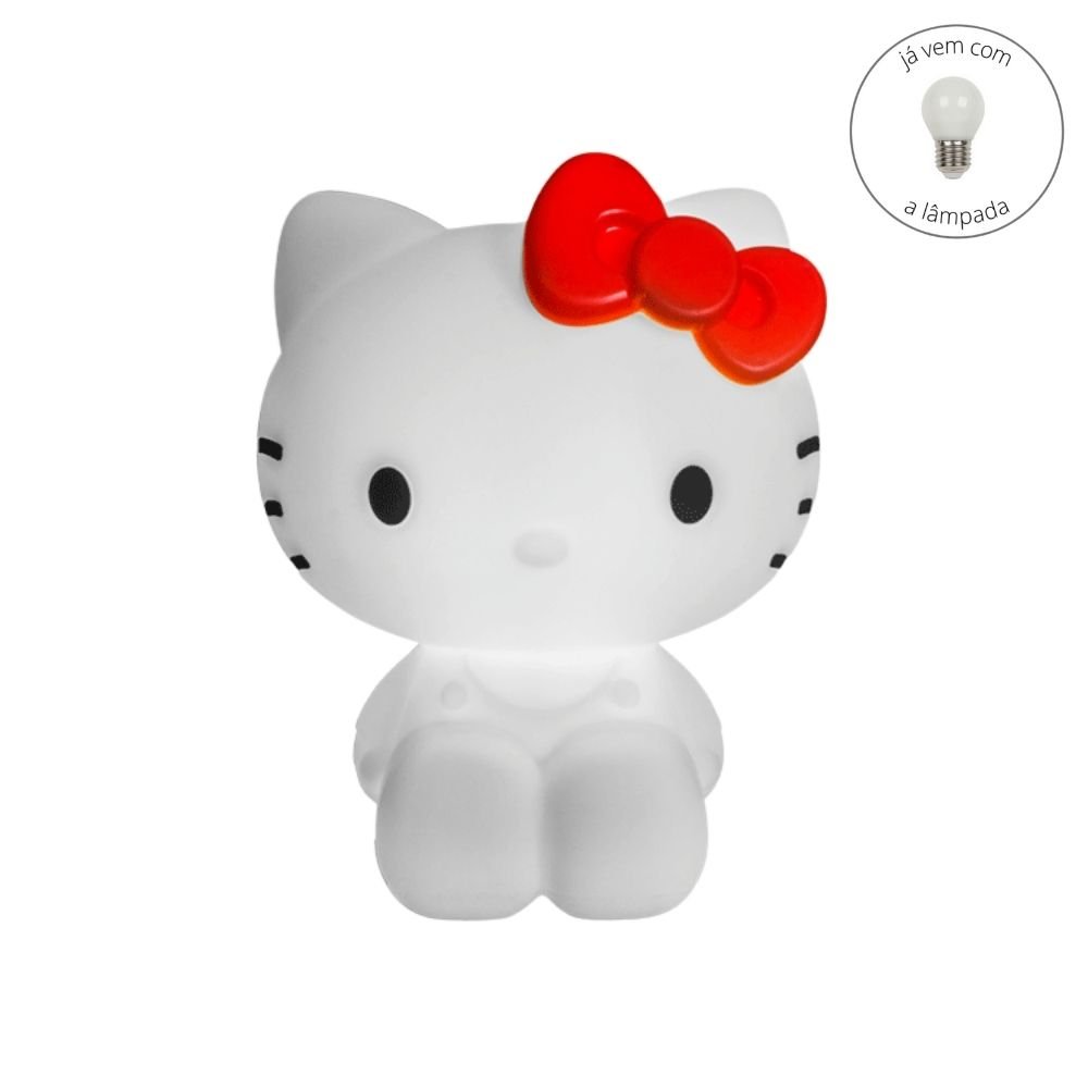 Luminária Abajur Infantil Gata Gatinha Hello Kitty com Lâmpada LED