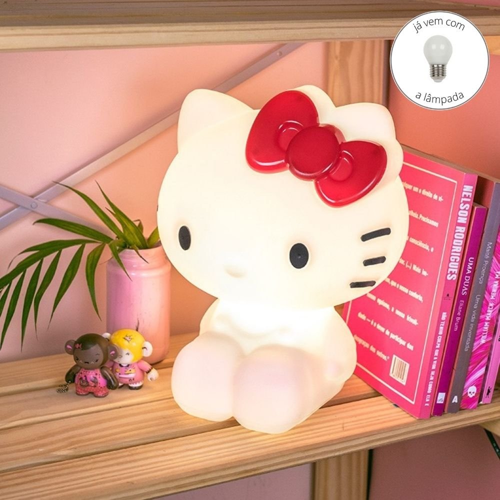 Luminária Abajur Infantil Gata Gatinha Hello Kitty com Lâmpada LED - 5