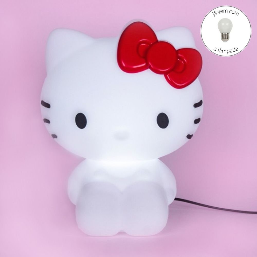 Luminária Abajur Infantil Gata Gatinha Hello Kitty com Lâmpada LED - 4