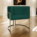 Ver imagem 2 de Poltrona Decorativa Recepção Luna Suede Verde Base de Ferro Champagne