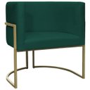 Ver imagem 1 de Poltrona Decorativa Recepção Luna Suede Verde Base de Ferro Champagne