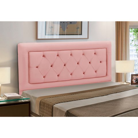Cabeceira Casal Estofada Madeira Cama Box Belinha Reta:rosa