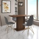 Ver imagem 1 de Mesa Jantar Londres Tampo Amêndoa 120cm 4 Cadeiras Base Dourado Estofado Grafite