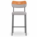 Ver imagem 3 de Kit 2 Banquetas Alta Sala de Jantar Lisa Pés Preto Linho/PU Cinza/Caramelo m² - Monari Design