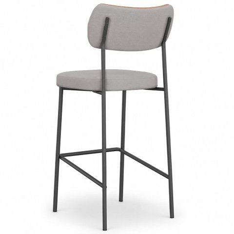 Kit 2 Banquetas Alta Sala de Jantar Lisa Pés Preto Linho/PU Cinza/Caramelo m² - Monari Design