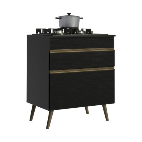 Balcão de Cozinha para Cooktop 1 Porta 1 Gaveta 70cm Retrô Florença Multimóveis MP2429 Preto