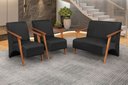 Ver imagem 2 de Conjunto Venus Braços em Madeira Maciça 1 Namoradeira 2 Poltronas Suede Unidecor Preto