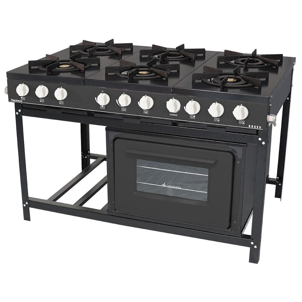 Fogão 6 Bocas Venâncio Bravo Com Forno Preto - Br6bfpr