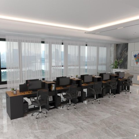 Estação de Trabalho 10 Lugares Office Noruega 10 Mesas 8 Armários 1 Aparador - Via Nossa - Preto