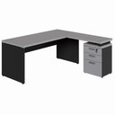 Ver imagem 2 de Mesa em L 150cm x 160cm Gaveteiro 3 Gavetas MDP Cinza Sagrado com Preto F5 Office