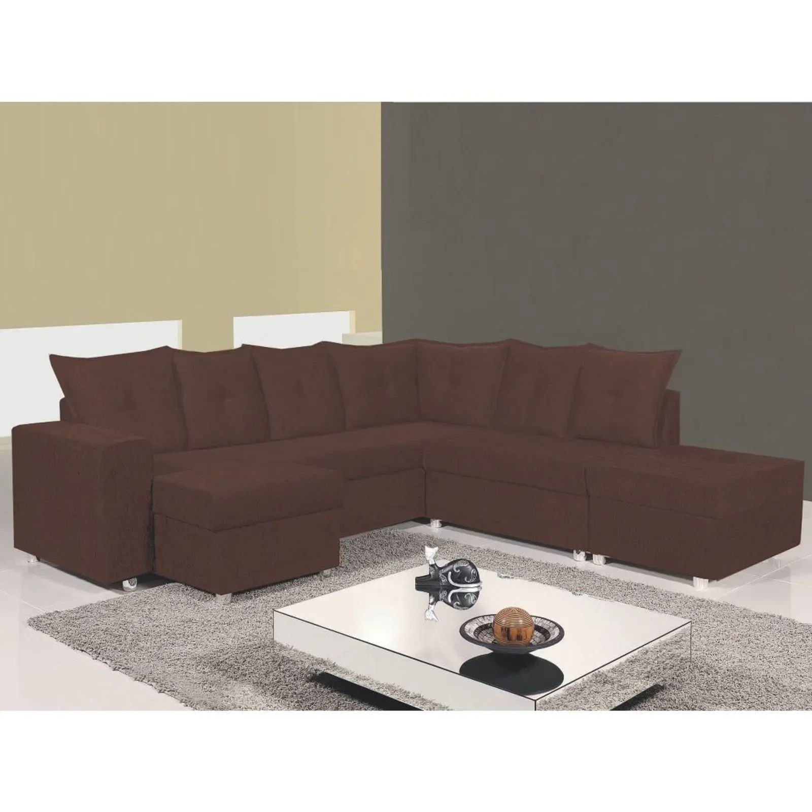 Sofá de Canto Fixo com Chaise 2,56M 5090 Boareto Estofados Marrom Terra Cestaplus - 1