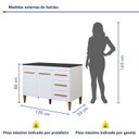 Ver imagem 2 de Balcão de Cozinha com Tampo 2 Portas 3 Gavetas Atenas - Kaiki Móveis Branco