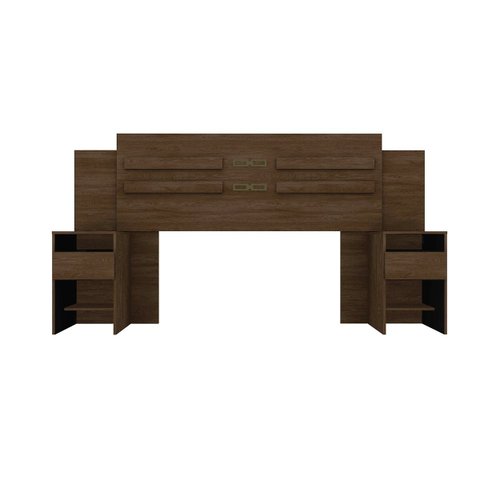 Cabeceira de Casal Denver Ébano + Mesa de Cabeceira para Quarto