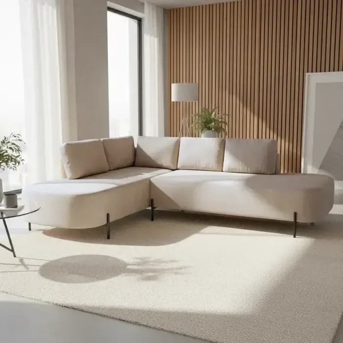 Sofá de Canto Orgânico 4 Lugares 265cm Base de Ferro Chaise Esquerda Luna - 1