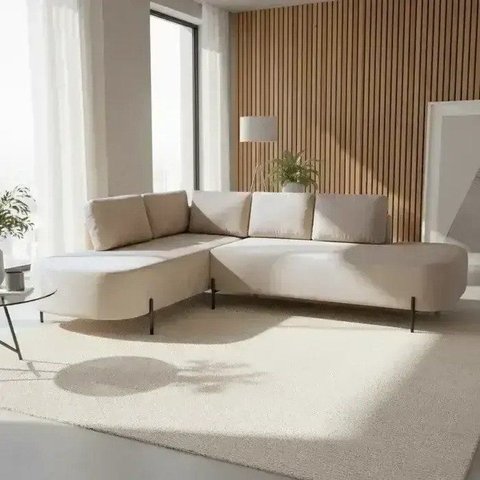 Sofá de Canto Orgânico 4 Lugares 272cm Base de Ferro Chaise Esquerda Luna Yescasa