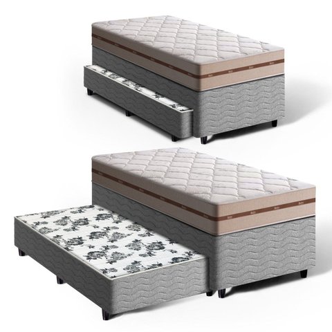 Cama Box com Colchão de Molas Ensacadas Solteiro Anjos Classic + Auxiliar de Espuma Unique