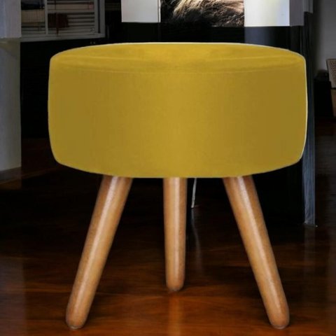 Puff Decorativo Redondo para Sala Quarto Suede Amarelo Madelina Decor