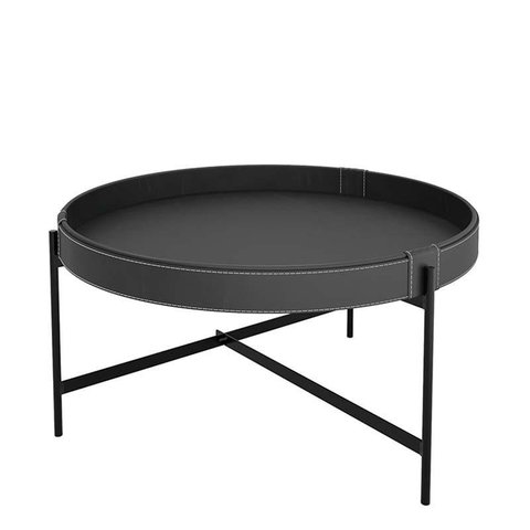 Mesa de Centro Redonda Couro Sintético 60x60x32 Decor Patrimar Preto