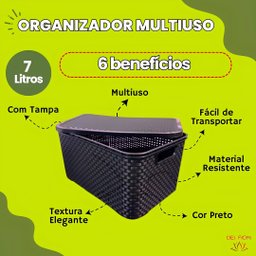 Caixa Organizadora 7 Litros Multiuso Cesto Tampa Empilhavel Decorativa Documentos Arquivo Brinquedos - 3
