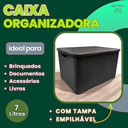 Caixa Organizadora 7 Litros Multiuso Cesto Tampa Empilhavel Decorativa Documentos Arquivo Brinquedos - 2