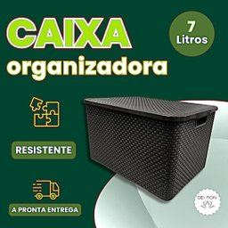 Caixa Organizadora 7 Litros Multiuso Cesto Tampa Empilhavel Decorativa Documentos Arquivo Brinquedos - 8