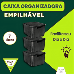 Caixa Organizadora 7 Litros Multiuso Cesto Tampa Empilhavel Decorativa Documentos Arquivo Brinquedos - 6