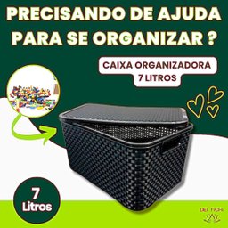 Caixa Organizadora 7 Litros Multiuso Cesto Tampa Empilhavel Decorativa Documentos Arquivo Brinquedos - 7
