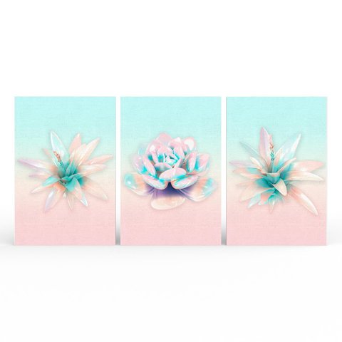 Kit 3 Quadros Retangulares - Trio Glass Flowers