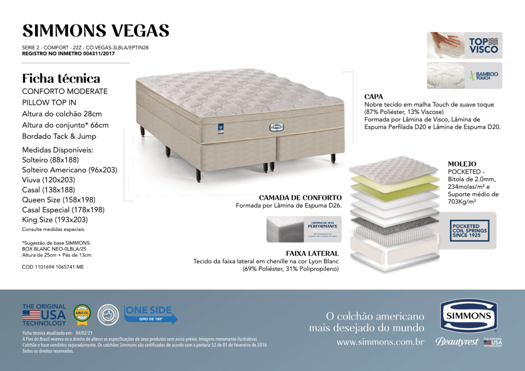 Colchao Simmons Vegas Top Visco Casal - 1,38 X 1,88 - 4