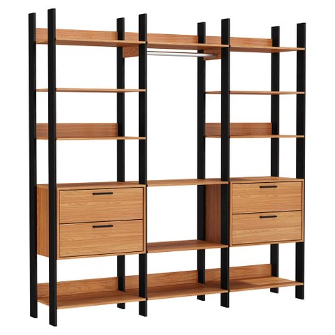 Kit 03 Closet Guarda-Roupa Cabideiro 04 Gavetas Modulado 220x73cm Leaf D03 Freijó Preto - Lyam
