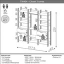 Ver imagem 5 de Kit 03 Closet Guarda-Roupa Cabideiro 04 Gavetas Modulado 220x73cm Leaf D03 Freijó Preto - Lyam
