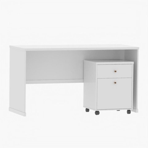 Kit Escritório Office Escrivaninha e Gaveteiro Zeus - Via Nossa - Branco