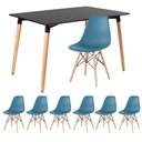 Ver imagem 1 de Kit - Mesa Retangular Eames 80 X 120 Cm Preto + 6 Cadeiras Dsw Turquesa Mesa Preto com Cadeiras